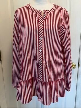 MARELLA Red and White Striped Peplum Button-Up Blouse US 12